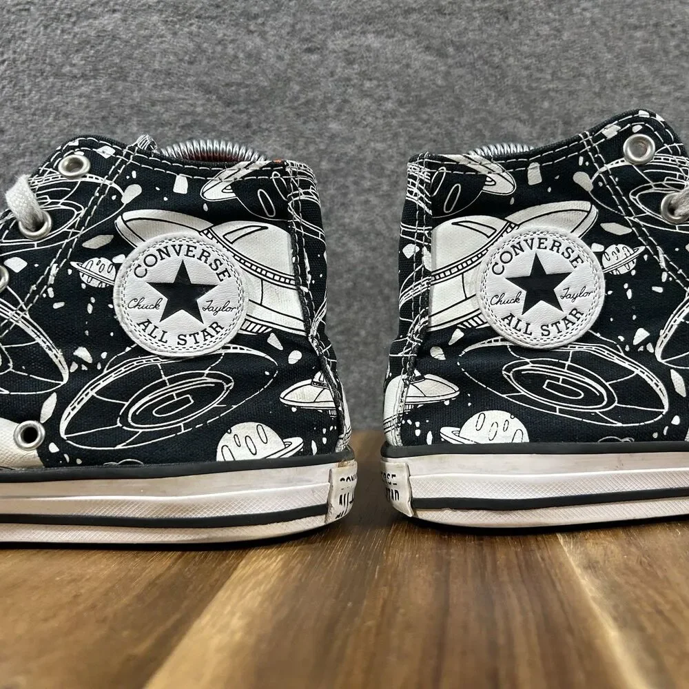 Converse Boys CTAS Kids Size 3 Black White Space Odyssey Athletic Shoes Used